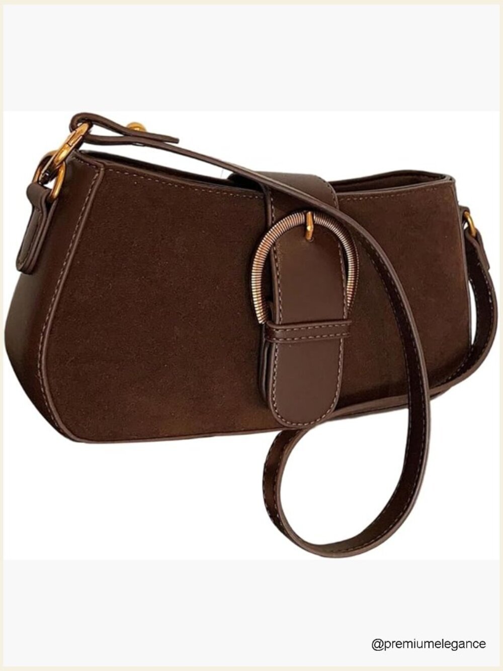 Vintage Suede Shoulder Handbag with Top Handle and Buckle Closure